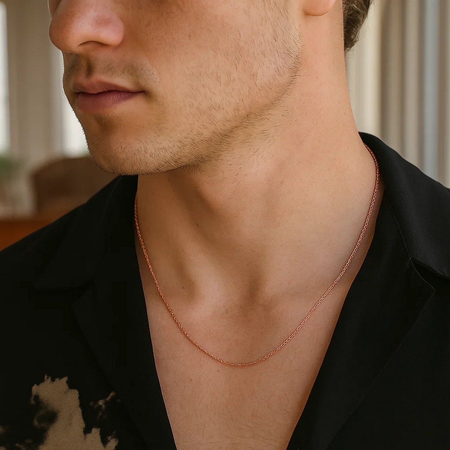 14K Rose Gold Machine Rope Chain Necklace (0.95mm)