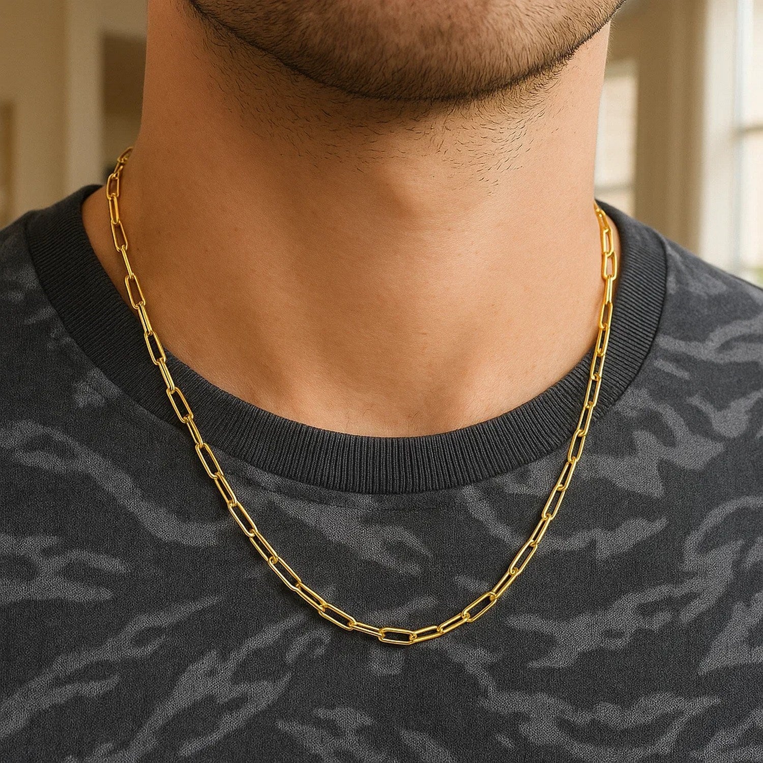 14K Yellow Gold Paperclip Chain 4.0mm | Bold Solid Gold, Lobster Clasp