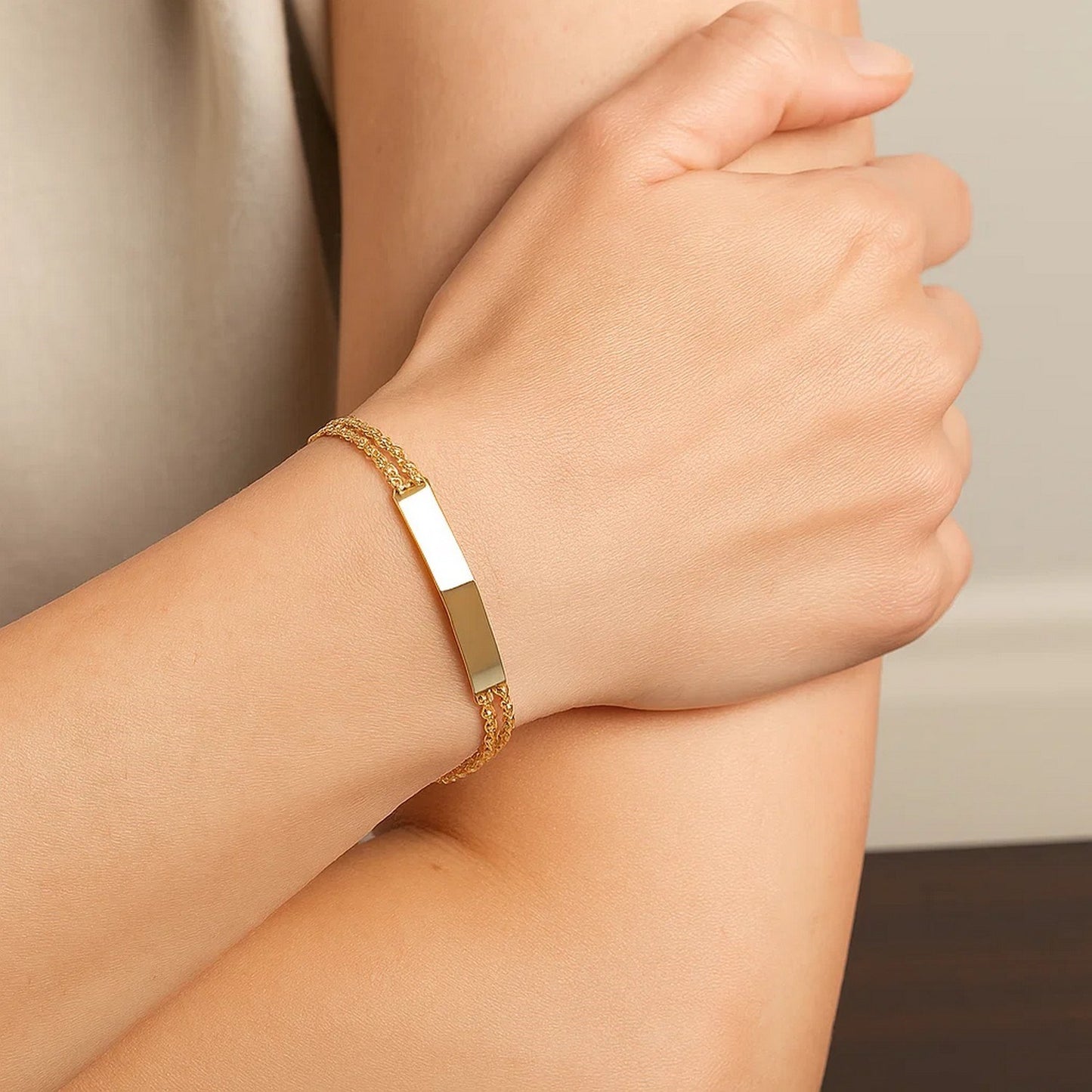14K Yellow Gold ID Bracelet – Double Rope Chain, 3mm, 7.5 Inch
