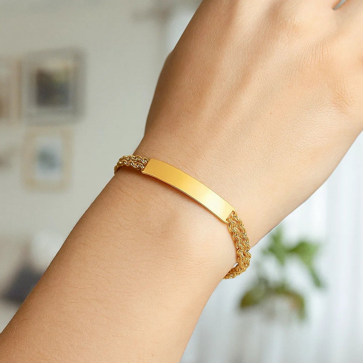 14K Yellow Gold ID Bracelet – Double Rope Chain, 3mm, 7.5 Inch