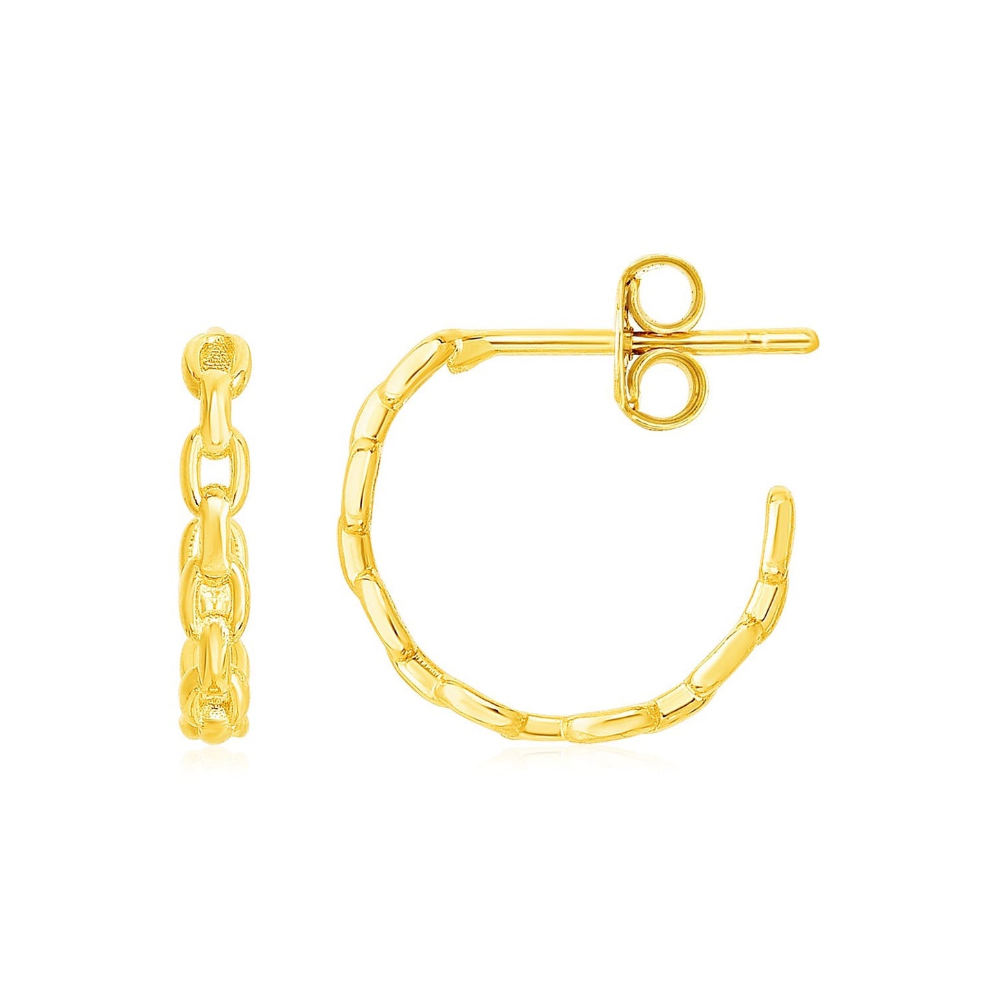 14k Yellow Gold Chain Link Hoop Earrings