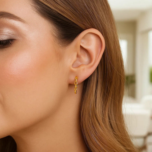 14k Yellow Gold Chain Link Hoop Earrings