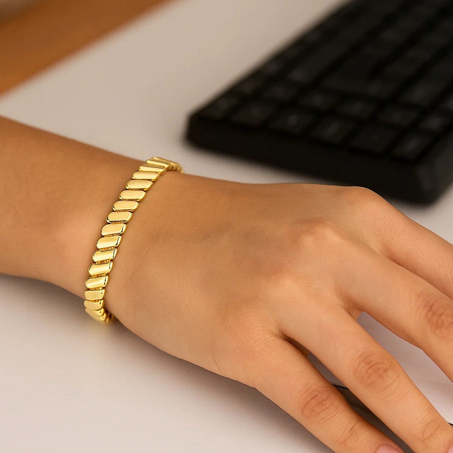 14k Yellow Gold Rib Link Bracelet (7.00 mm)