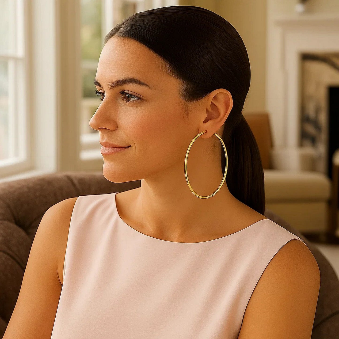 14k Yellow Gold 70mm Polished Hoop Earrings