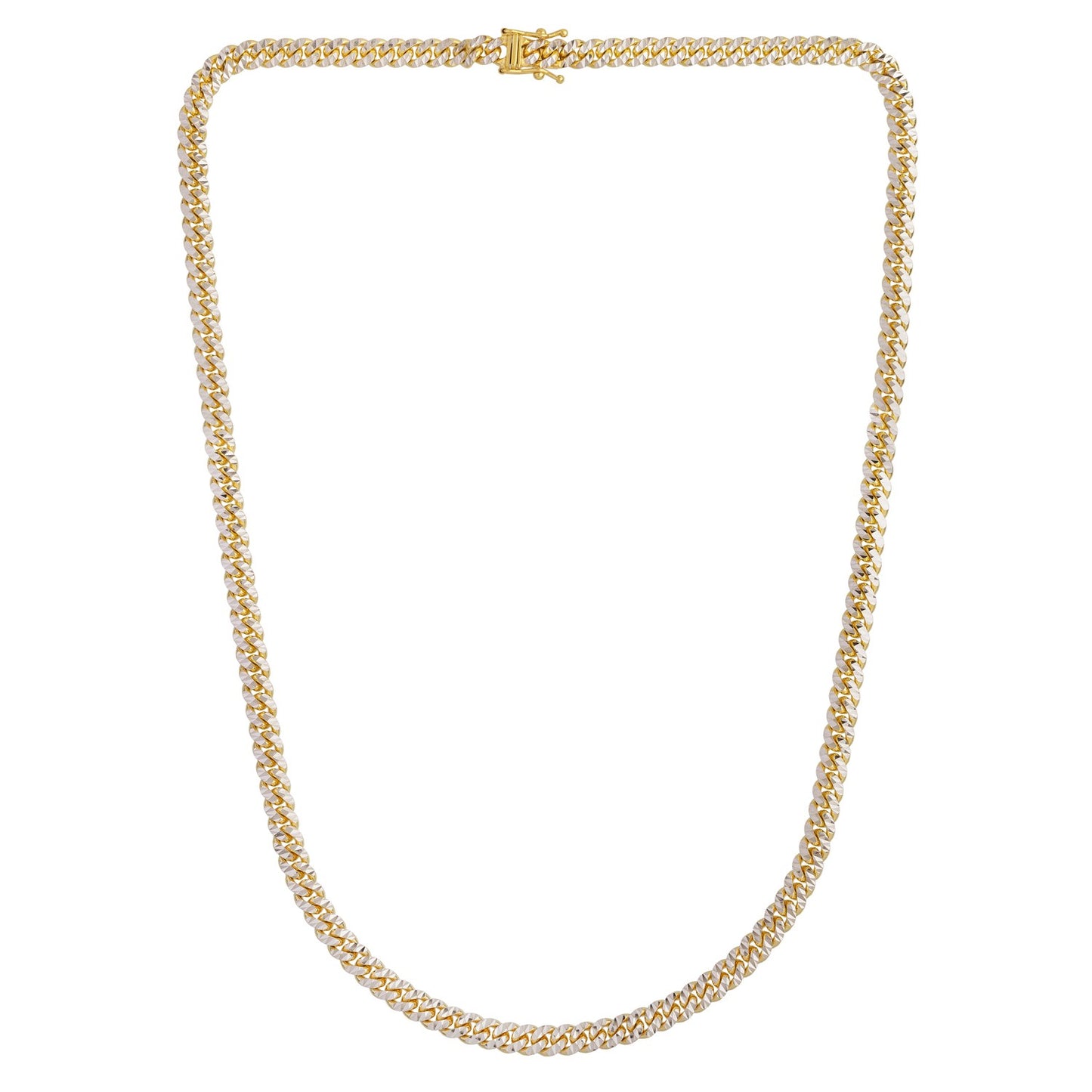 14K Yellow Gold Classic Miami Cuban White Pavé Solid Chain Necklace (6.00mm)