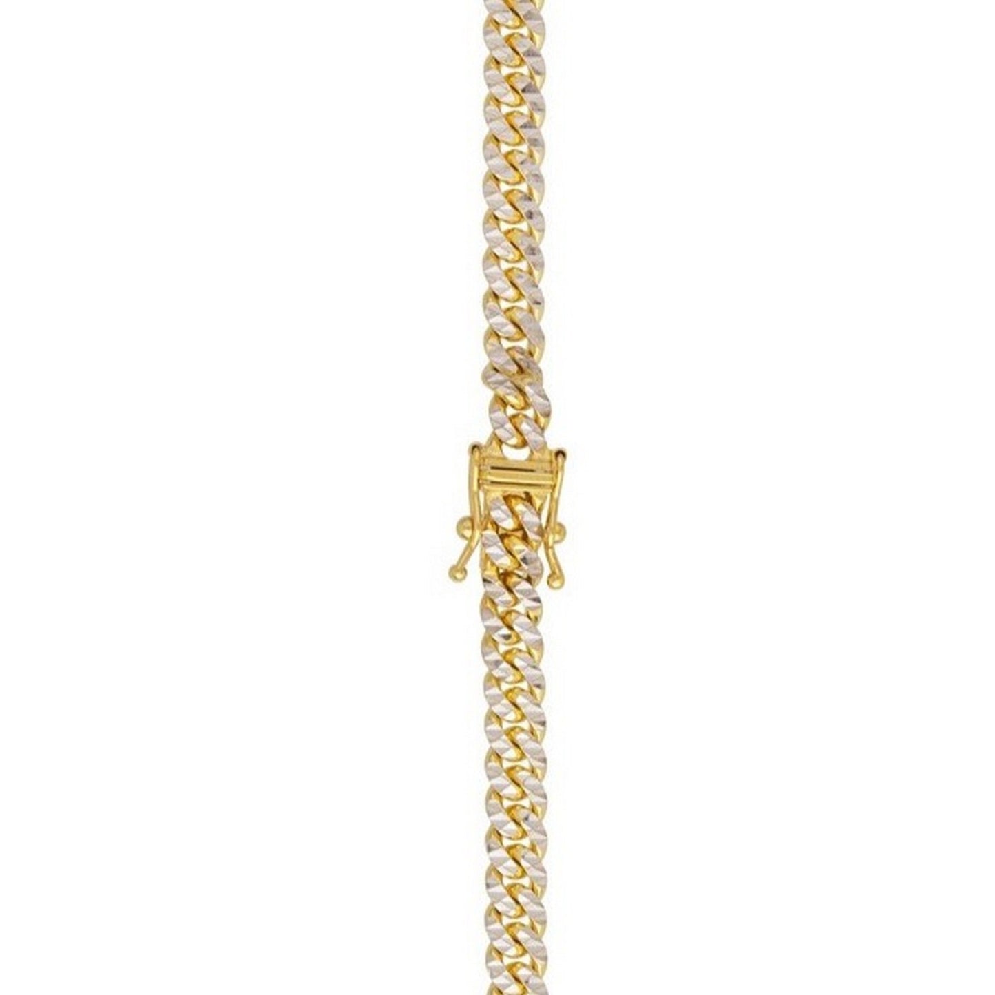 14K Yellow Gold Classic Miami Cuban White Pavé Solid Chain Necklace (6.00mm)
