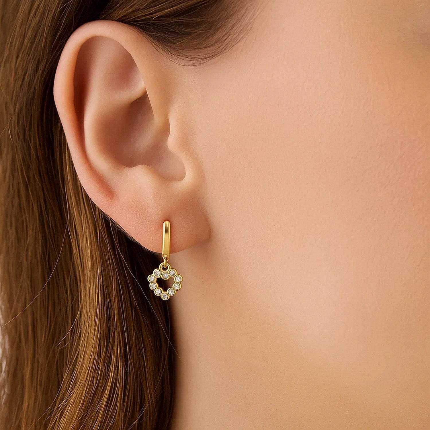 14K Yellow Gold Petite Diamond Heart Earrings