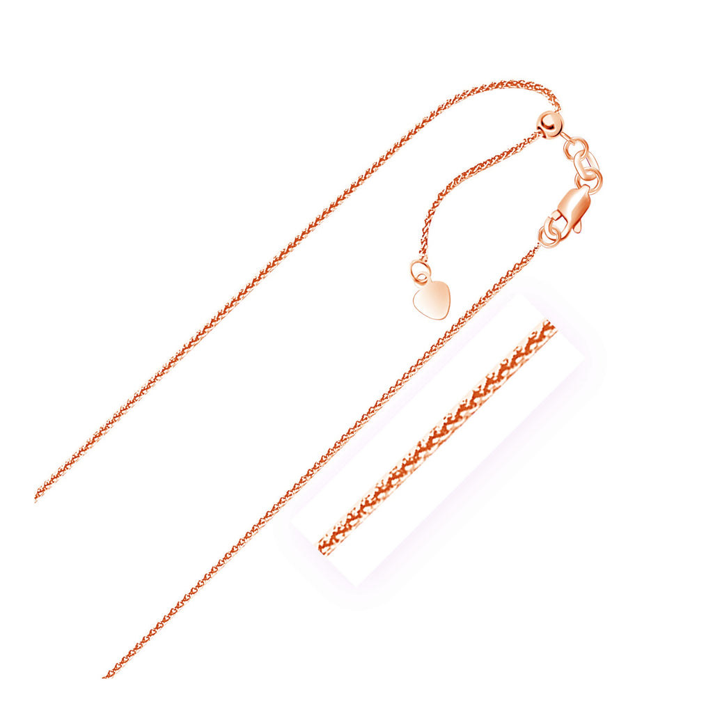 14K Rose Gold Adjustable Wheat Chain – 1.00mm, Solid Gold