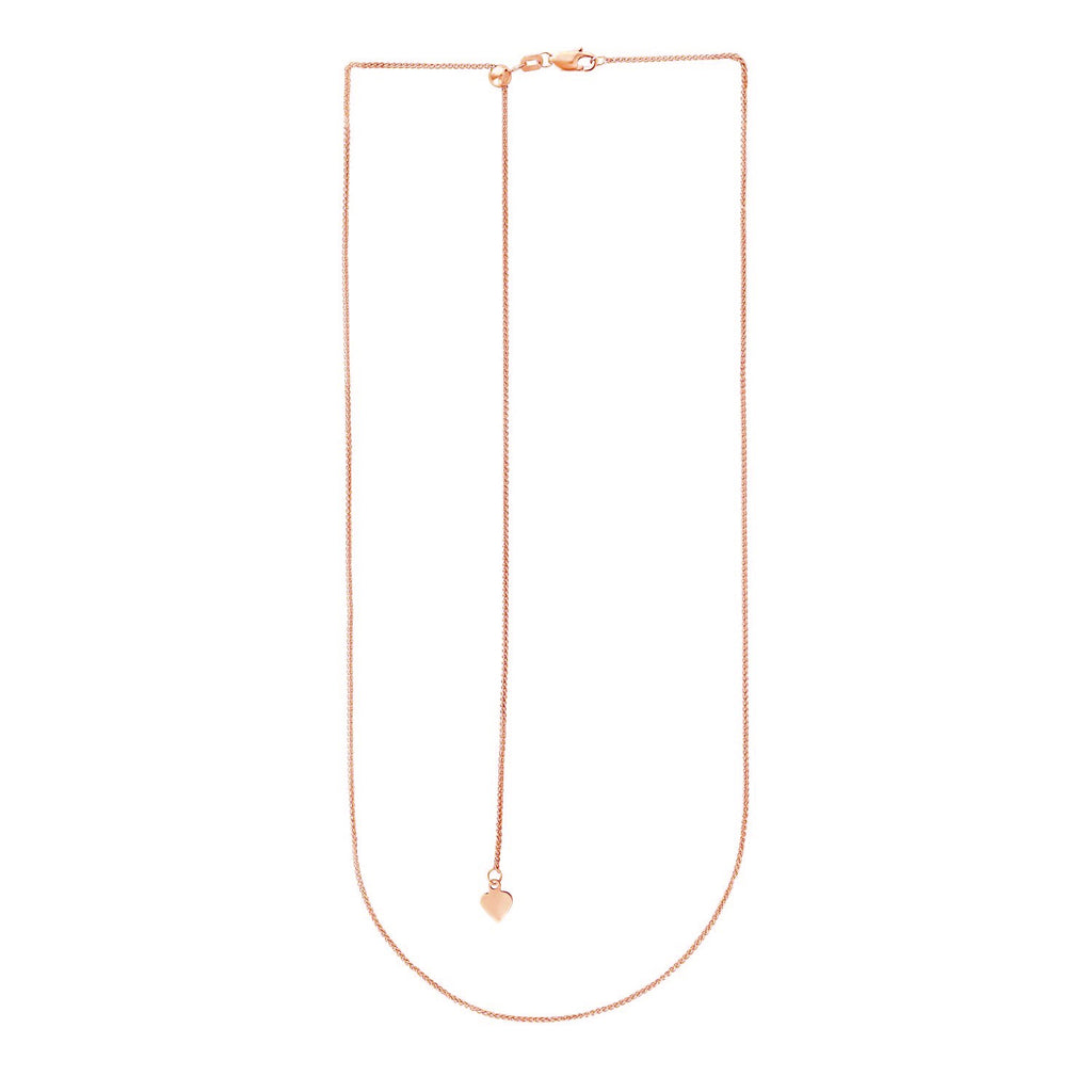 14K Rose Gold Adjustable Wheat Chain – 1.00mm, Solid Gold