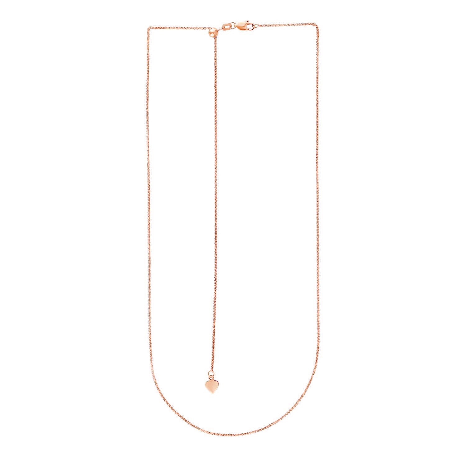 14K Rose Gold Adjustable Wheat Chain – 1.00mm, Solid Gold