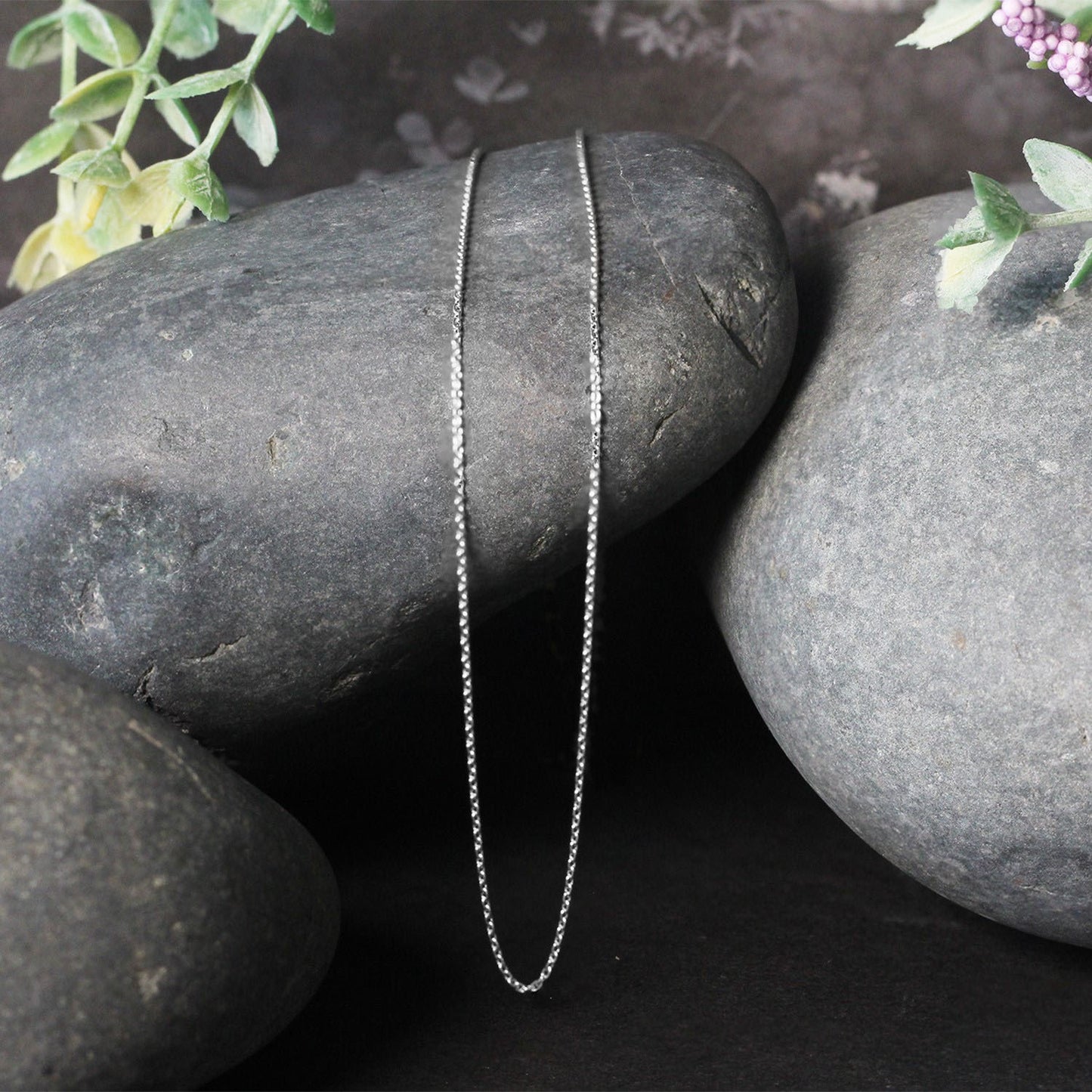 18k White Gold Round Cable Link Chain (0.97 mm)