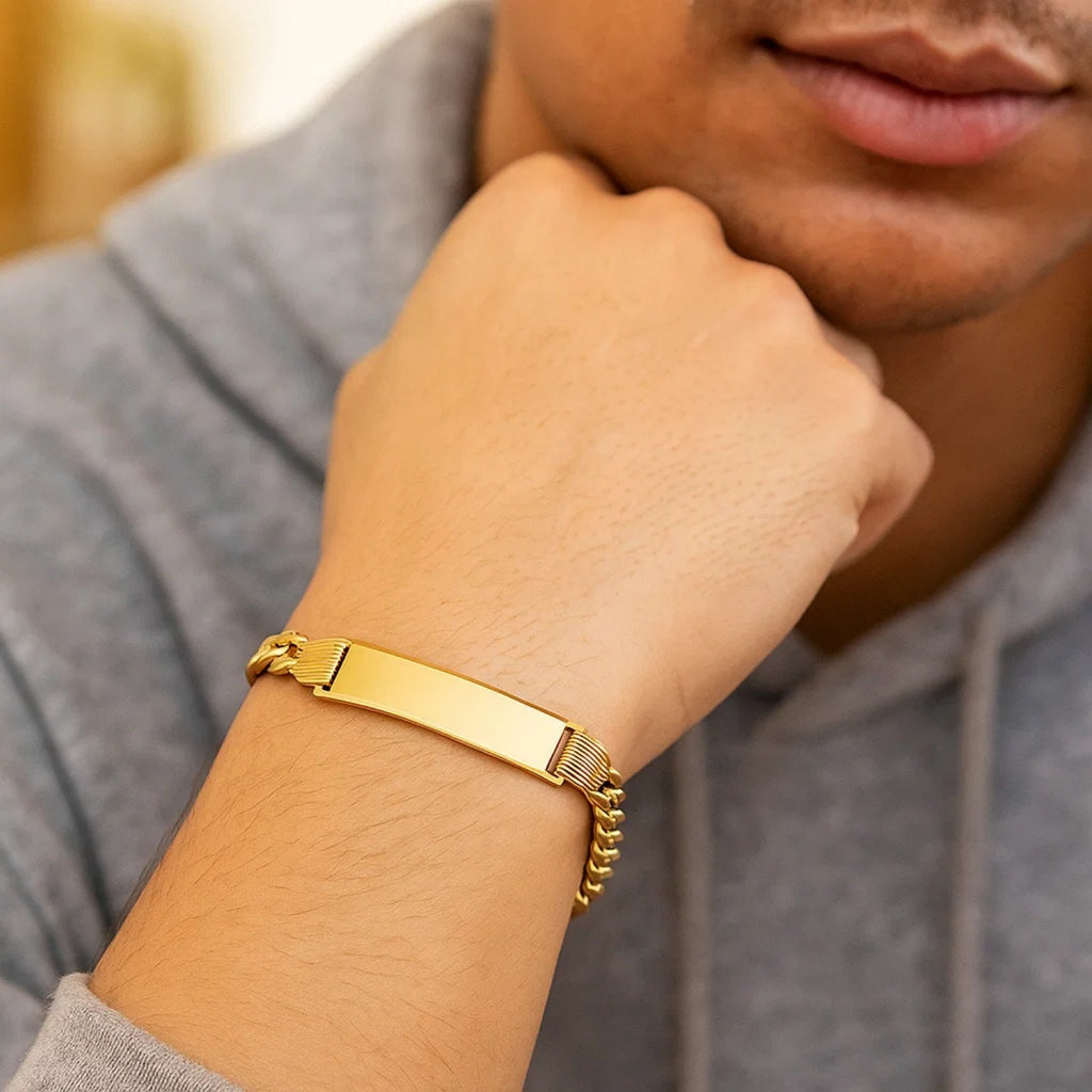 14K Yellow Gold Lite Cuban ID Bracelet (7.20mm) – True Pure Gold
