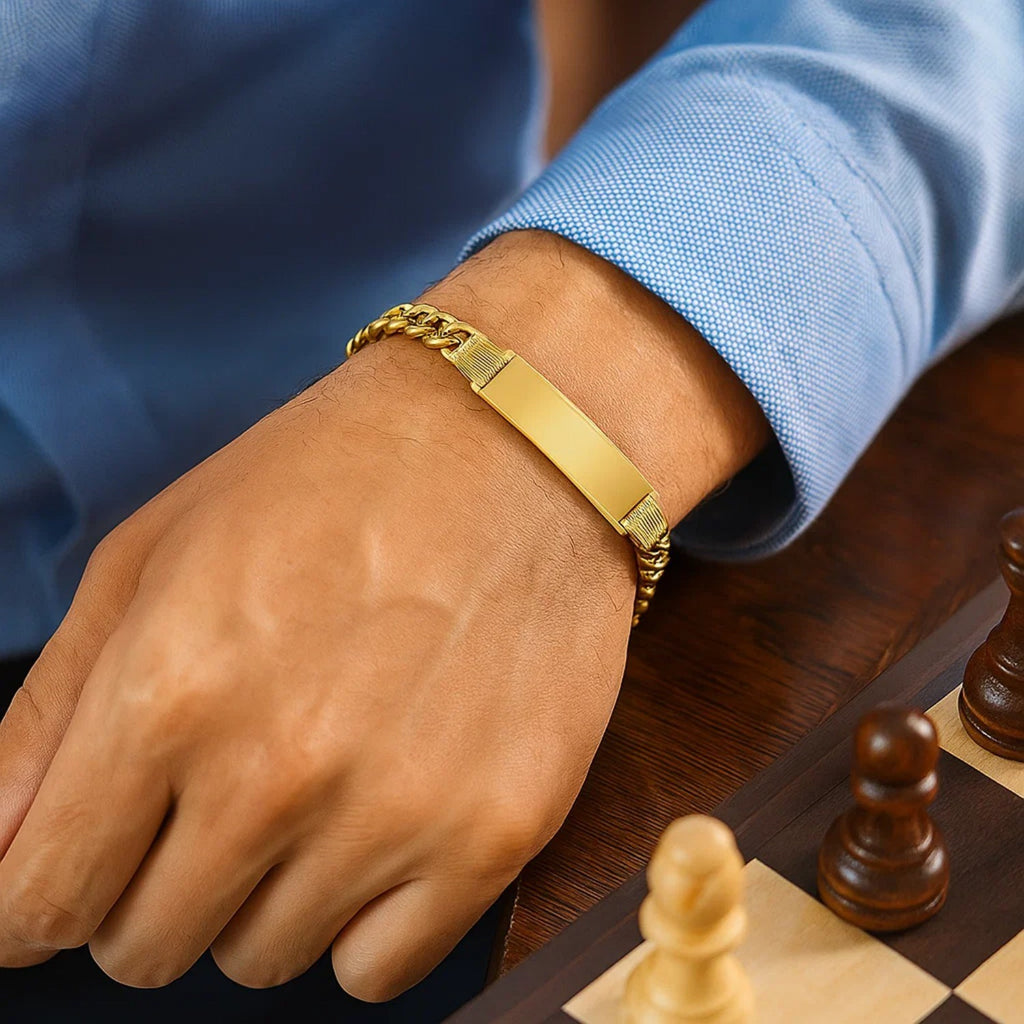 14K Yellow Gold Lite Cuban ID Bracelet (7.20mm) – True Pure Gold