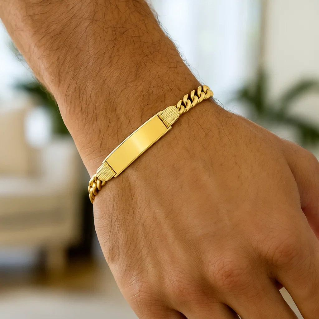 14K Yellow Gold Lite Cuban ID Bracelet (7.20mm) – True Pure Gold