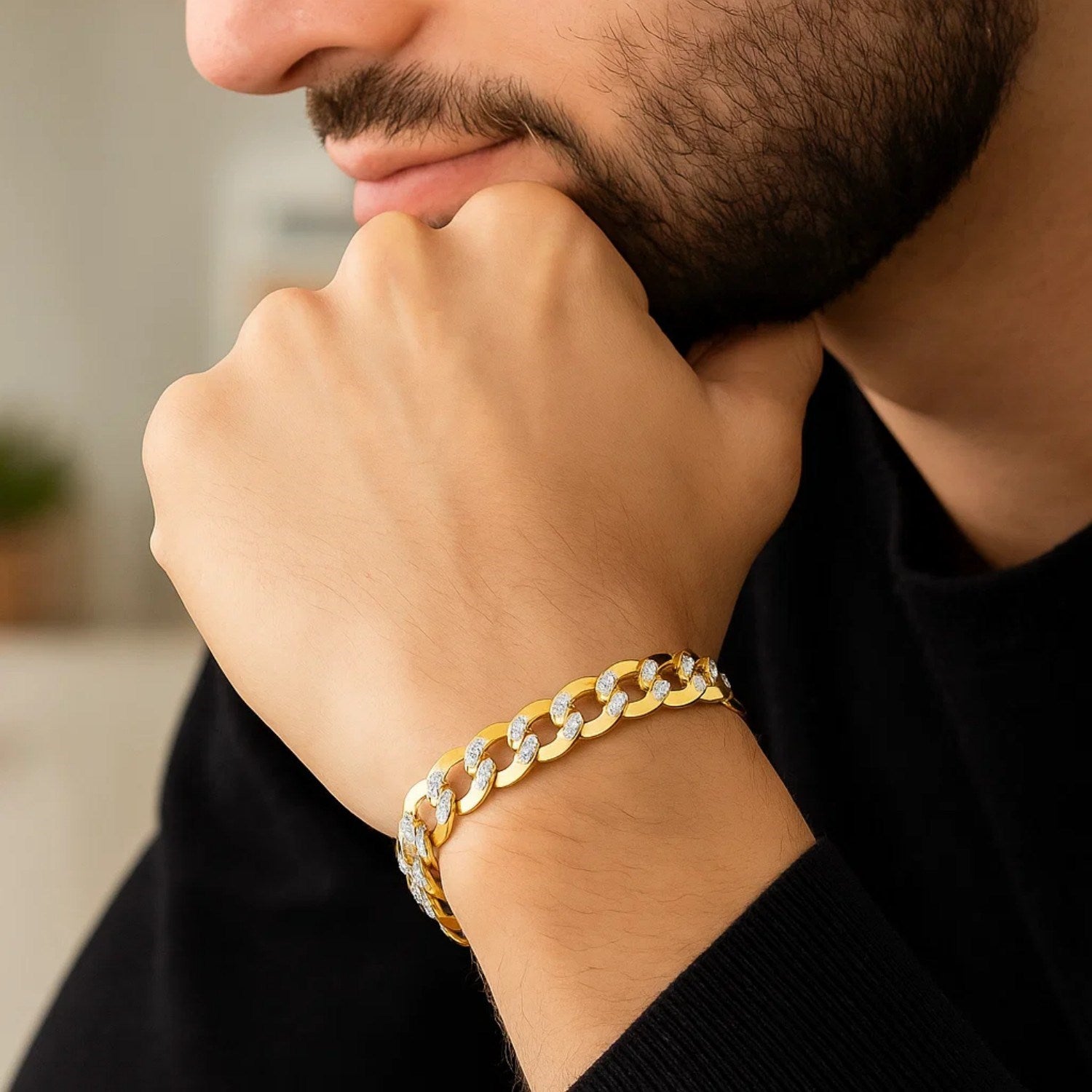 14k Two Tone Gold Pave Curb Bracelet (8.30 mm)