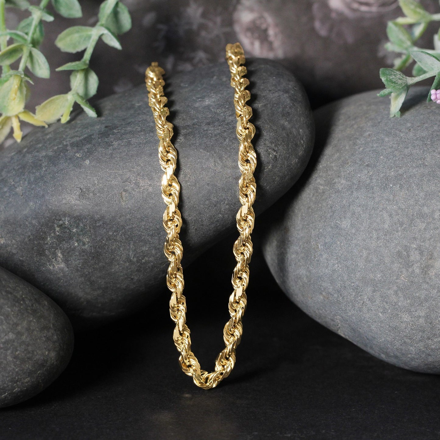 14K Yellow Gold Solid Diamond Cut Rope Chain (7.00mm)