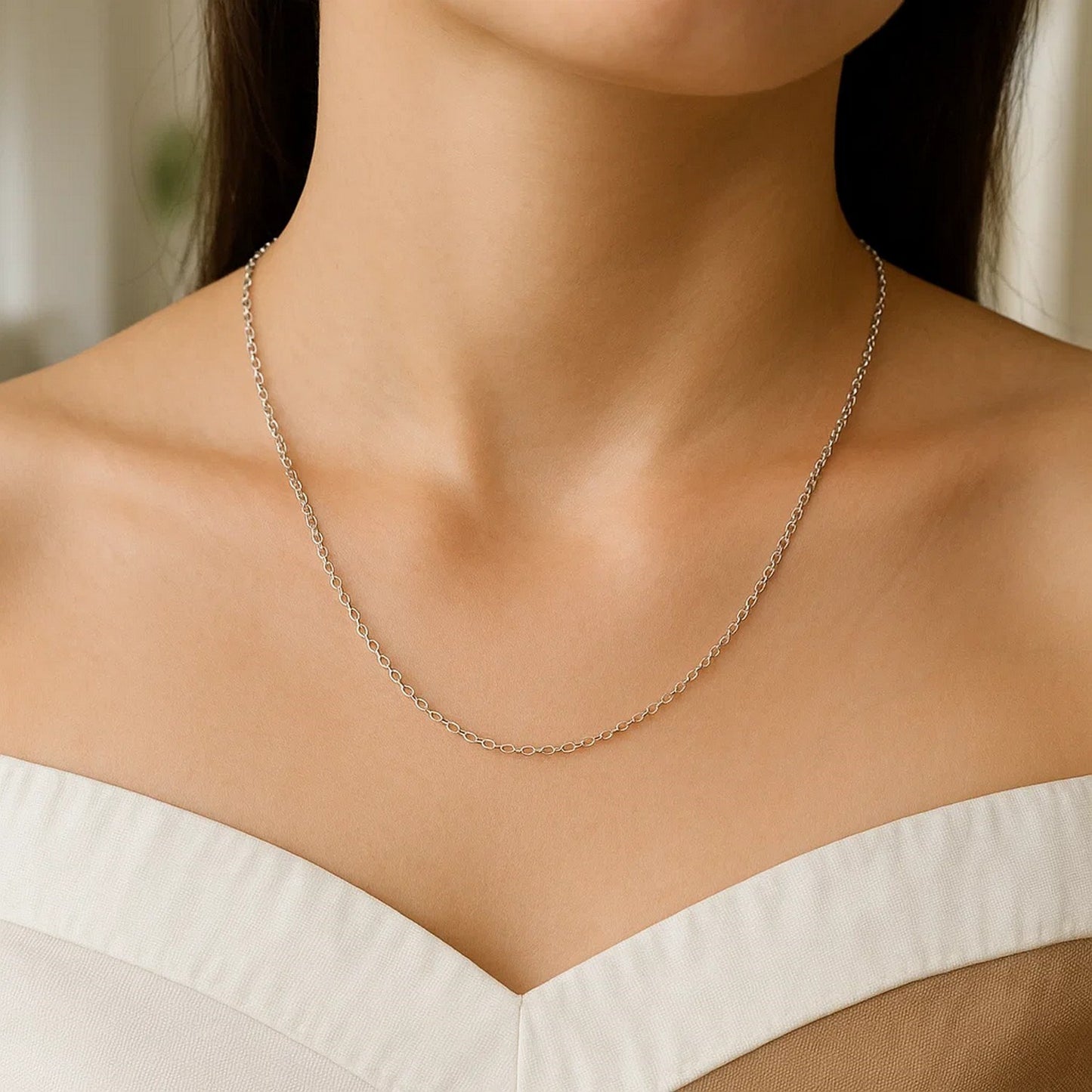 14K White Gold Round Cable Link Chain Necklace (1.50 mm)
