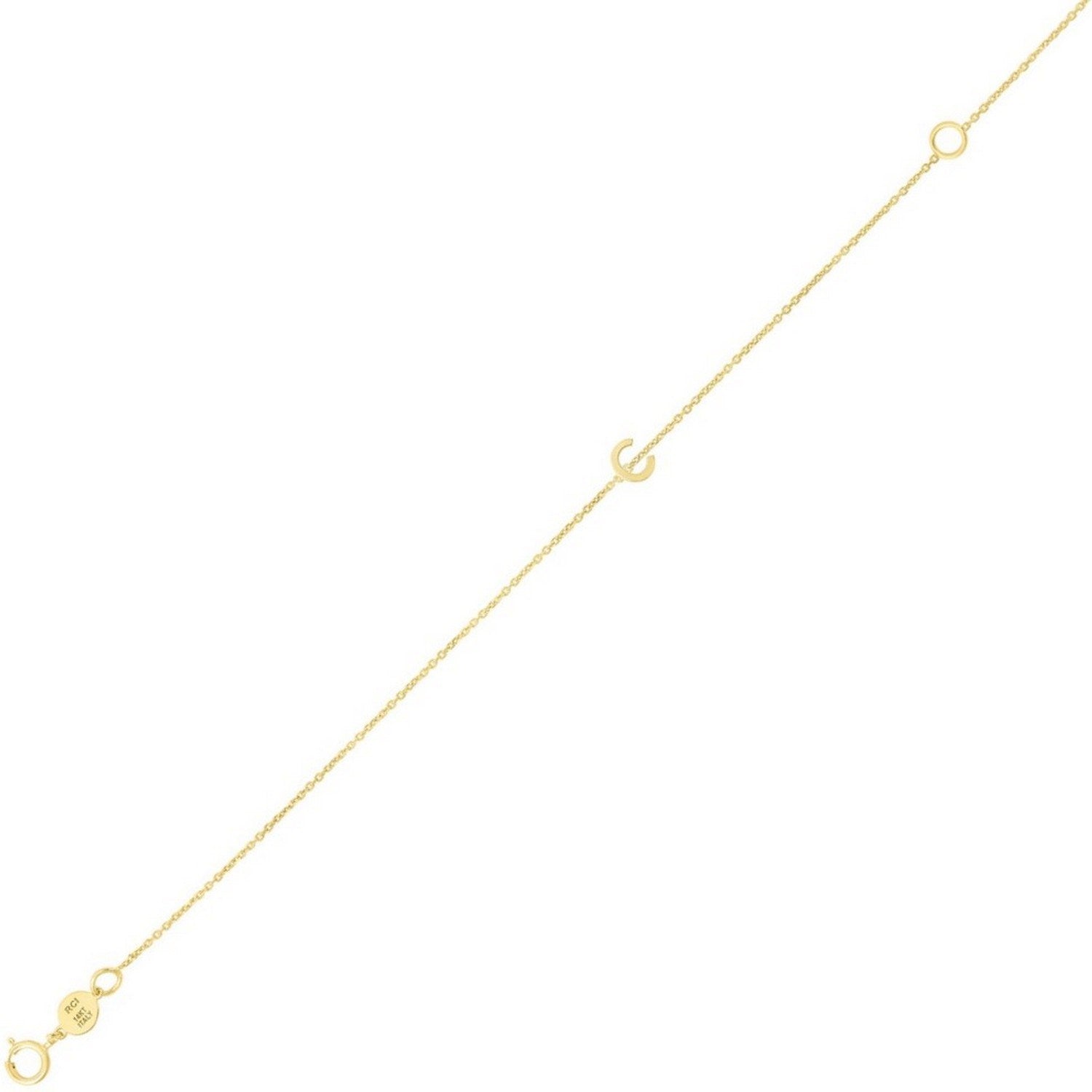 14K Yellow Gold Women's Mini Initial C Bracelet – 7 Inches – 14K Gold