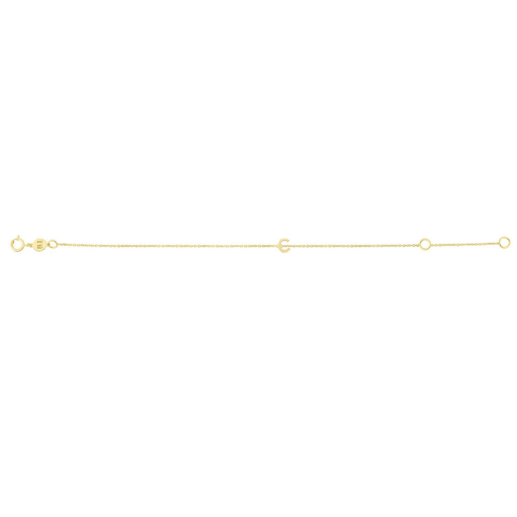 14K Yellow Gold Women's Mini Initial C Bracelet – 7 Inches – 14K Gold