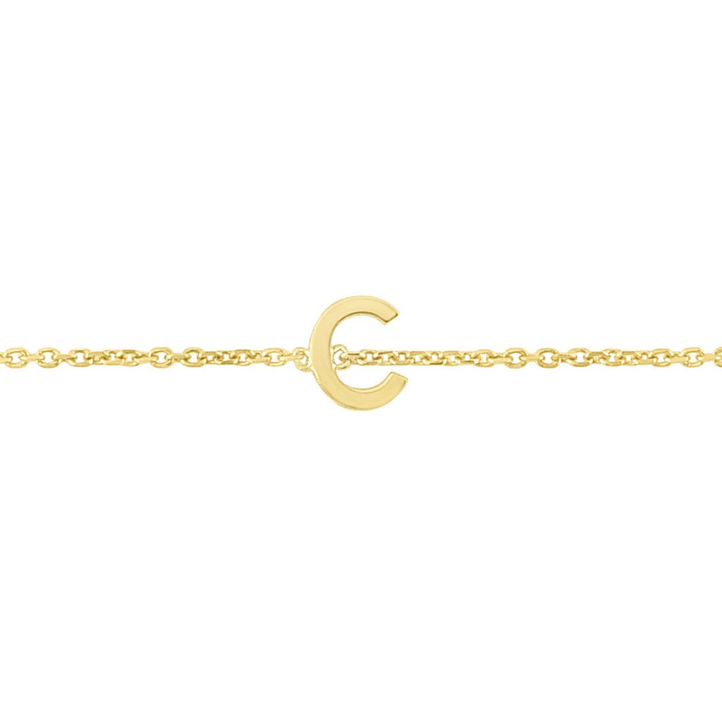 14K Yellow Gold Women's Mini Initial C Bracelet – 7 Inches – 14K Gold