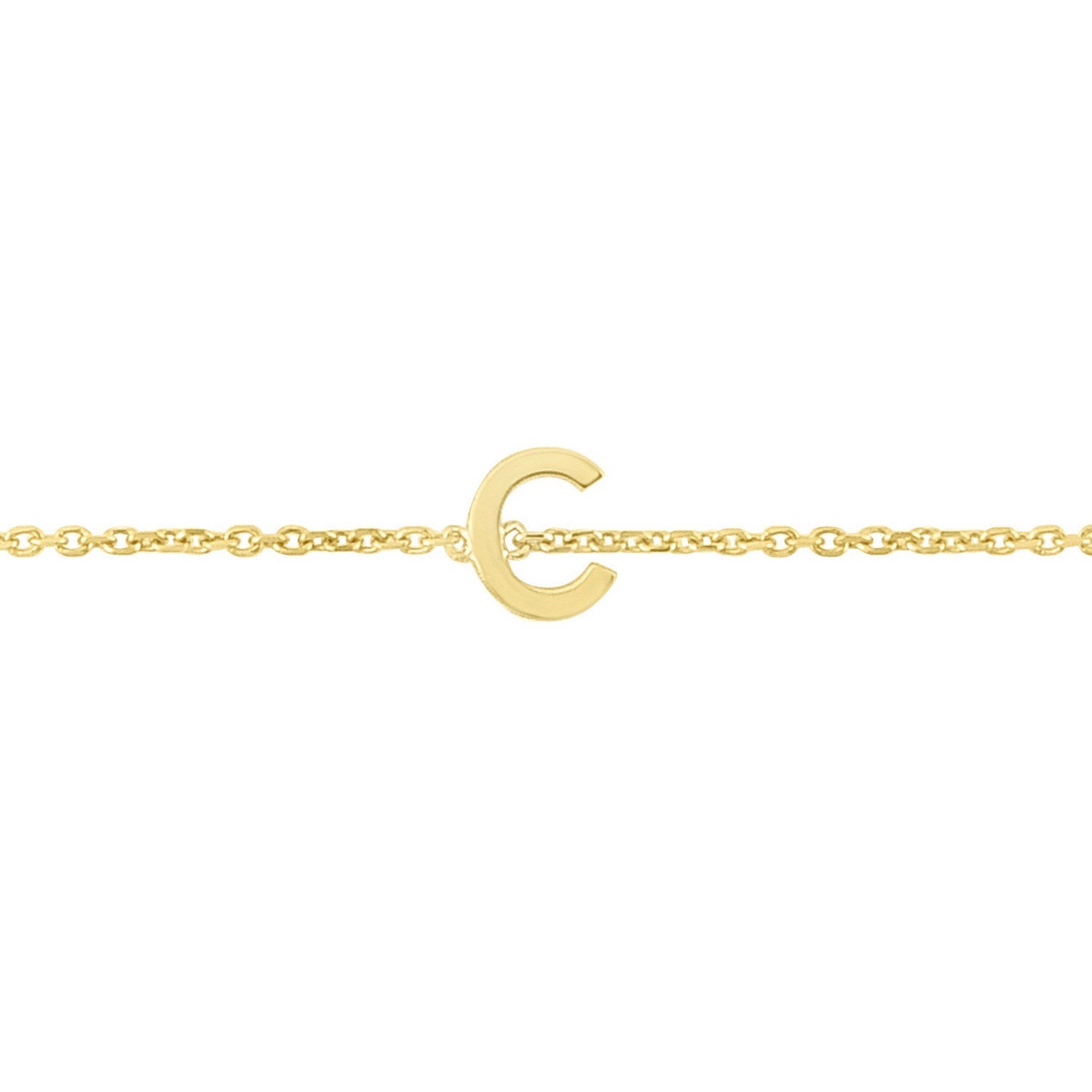 14K Yellow Gold Women's Mini Initial C Bracelet – 7 Inches – 14K Gold