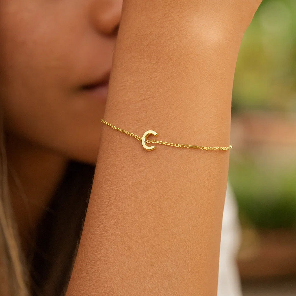 14K Yellow Gold Women's Mini Initial C Bracelet – 7 Inches – 14K Gold