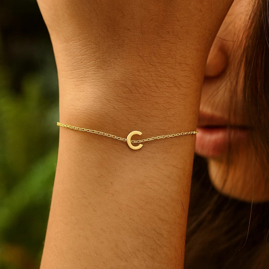 14K Yellow Gold Women's Mini Initial C Bracelet – 7 Inches – 14K Gold