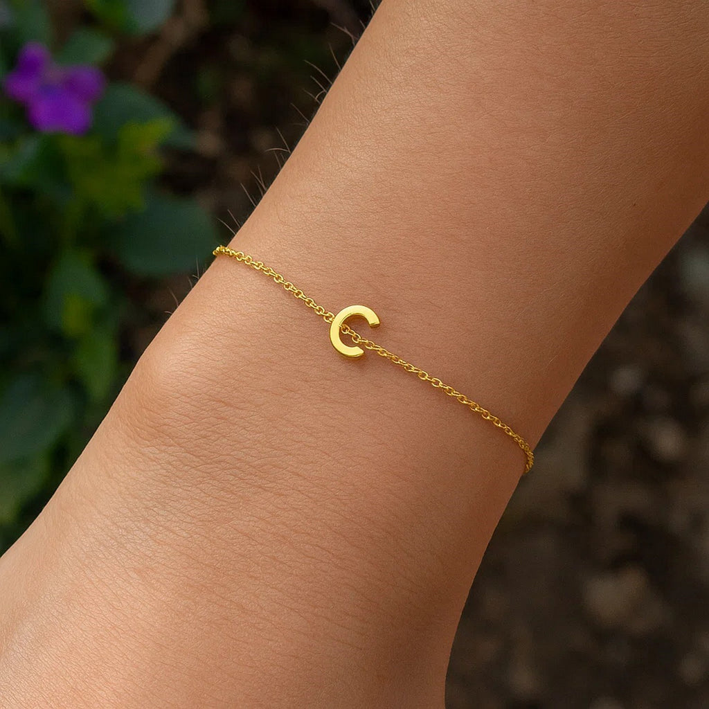 14K Yellow Gold Women's Mini Initial C Bracelet – 7 Inches – 14K Gold