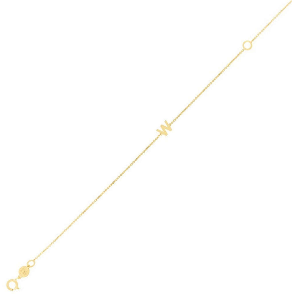 14K Yellow Gold Women's Mini Initial W Bracelet – 7 Inches – 14K Gold