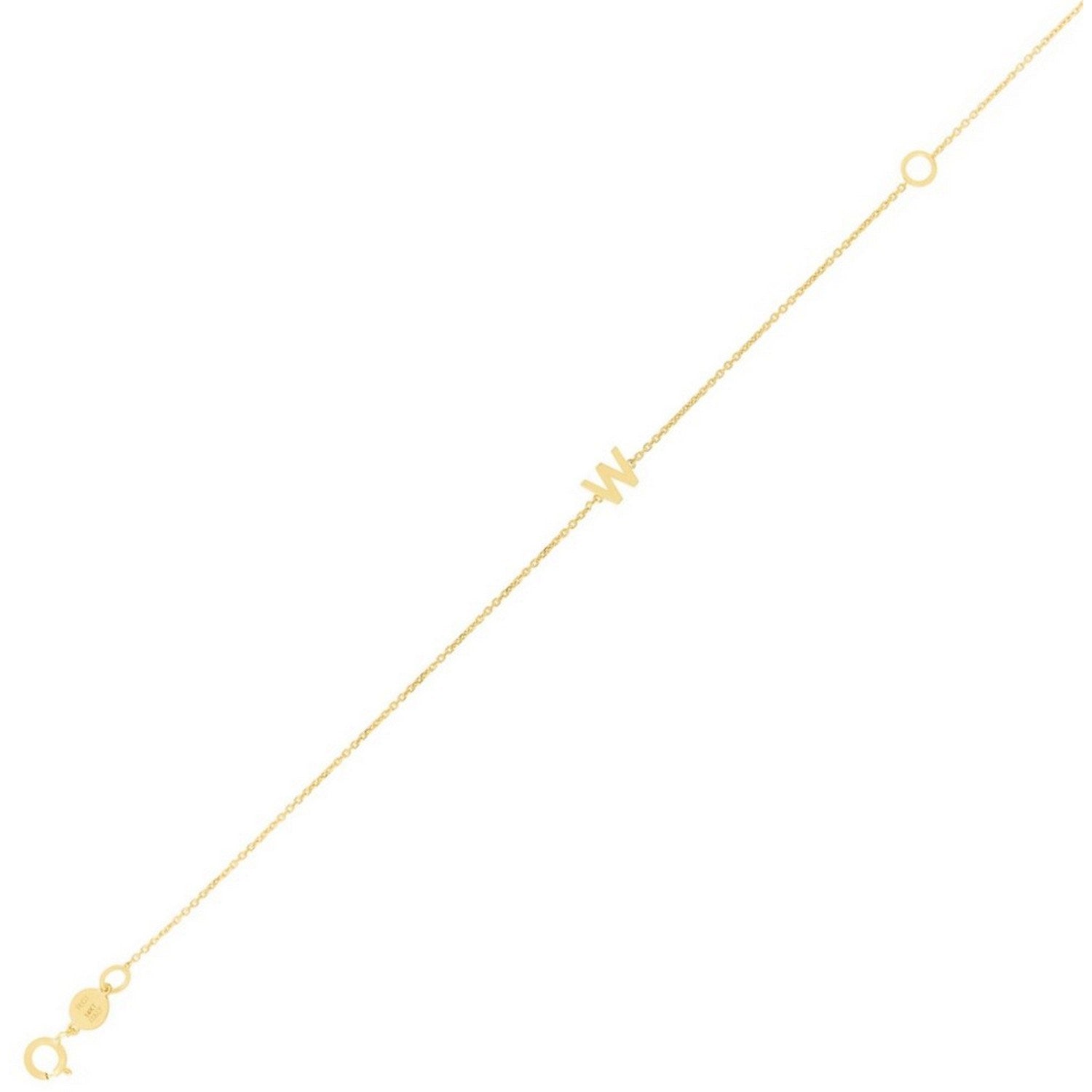 14K Yellow Gold Women's Mini Initial W Bracelet – 7 Inches – 14K Gold