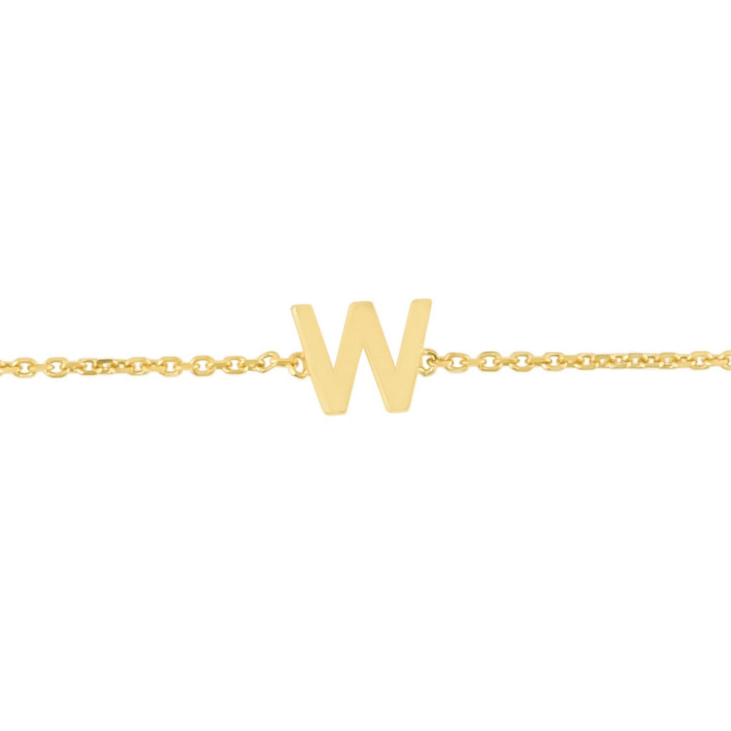 14K Yellow Gold Women's Mini Initial W Bracelet – 7 Inches – 14K Gold