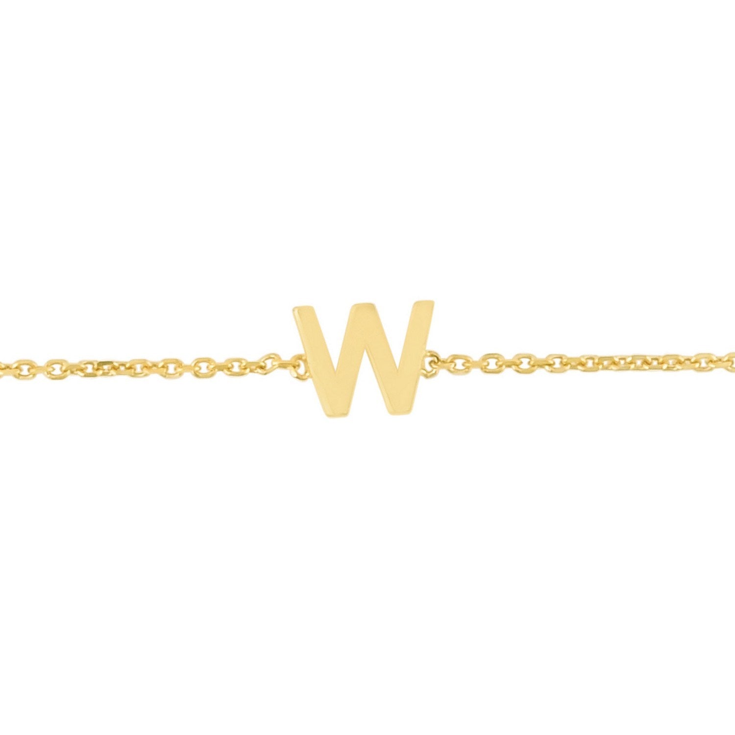 14K Yellow Gold Women's Mini Initial W Bracelet – 7 Inches – 14K Gold