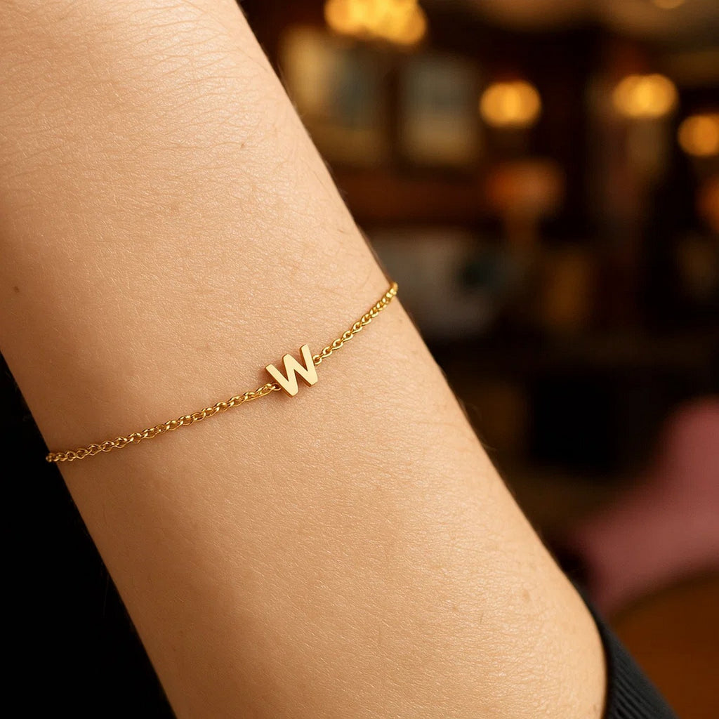14K Yellow Gold Women's Mini Initial W Bracelet – 7 Inches – 14K Gold