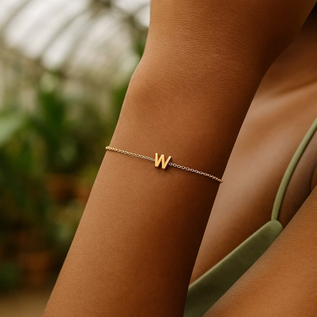 14K Yellow Gold Women's Mini Initial W Bracelet – 7 Inches – 14K Gold