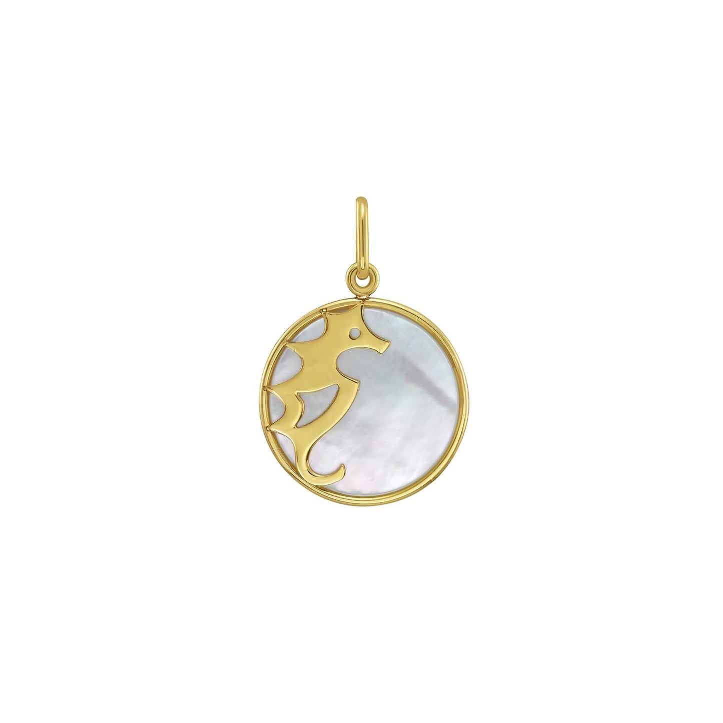 14K Yellow Gold Seahorse Mother of Pearl Charm Pendant