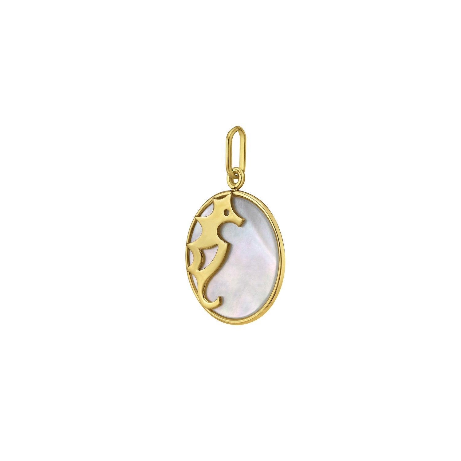 14K Yellow Gold Seahorse Mother of Pearl Charm Pendant