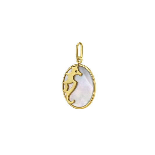 14K Yellow Gold Seahorse Mother of Pearl Charm Pendant