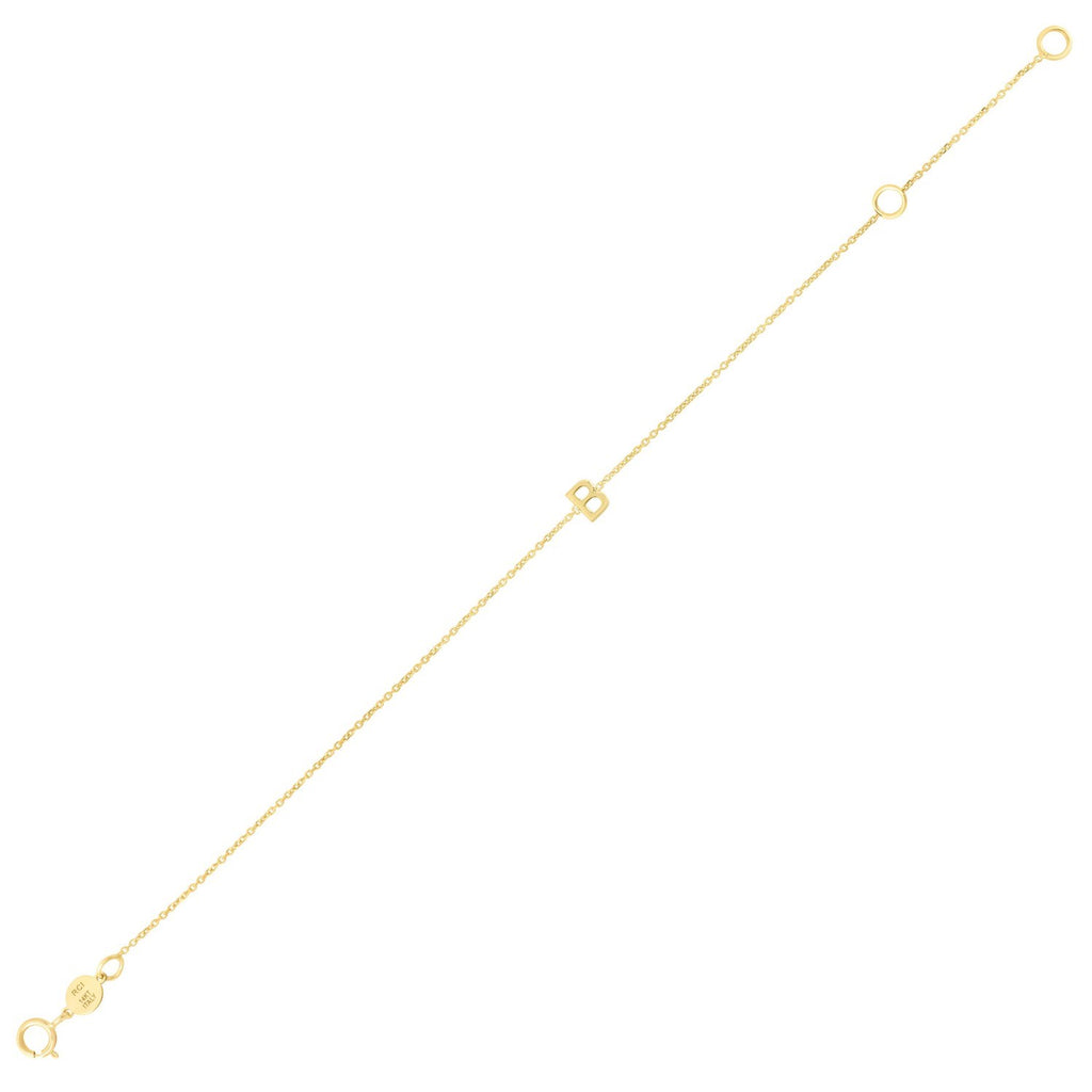 14K Yellow Gold Women's Mini Initial B Bracelet – 7 Inches – 14K Gold