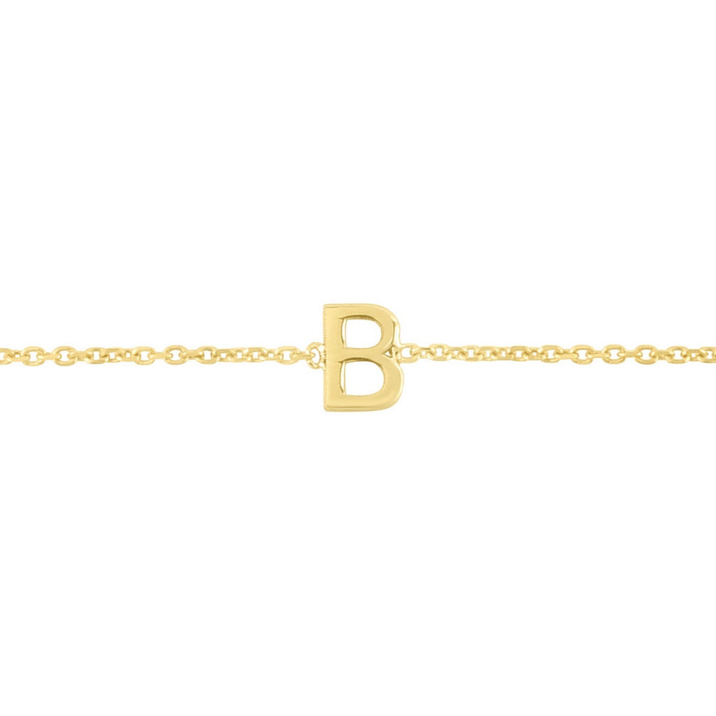 14K Yellow Gold Women's Mini Initial B Bracelet – 7 Inches – 14K Gold