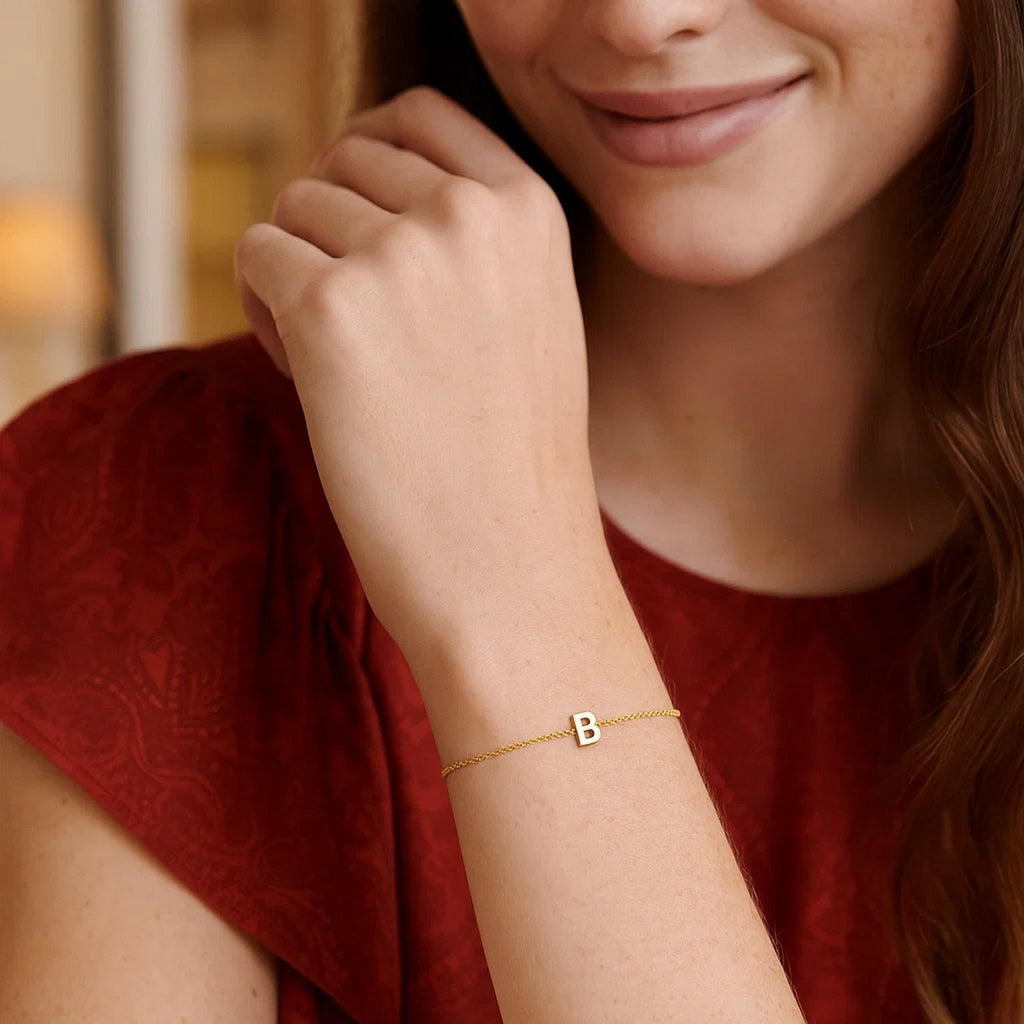 14K Yellow Gold Women's Mini Initial B Bracelet – 7 Inches – 14K Gold