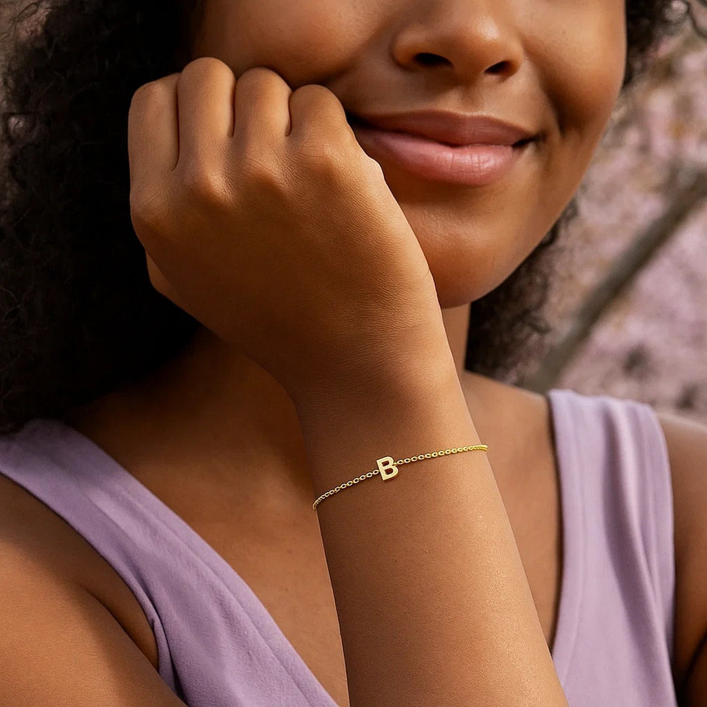 14K Yellow Gold Women's Mini Initial B Bracelet – 7 Inches – 14K Gold