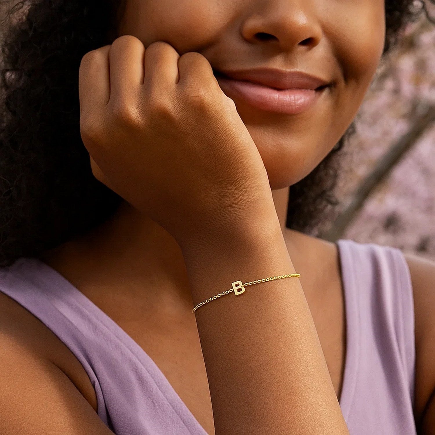 14K Yellow Gold Women's Mini Initial B Bracelet – 7 Inches – 14K Gold