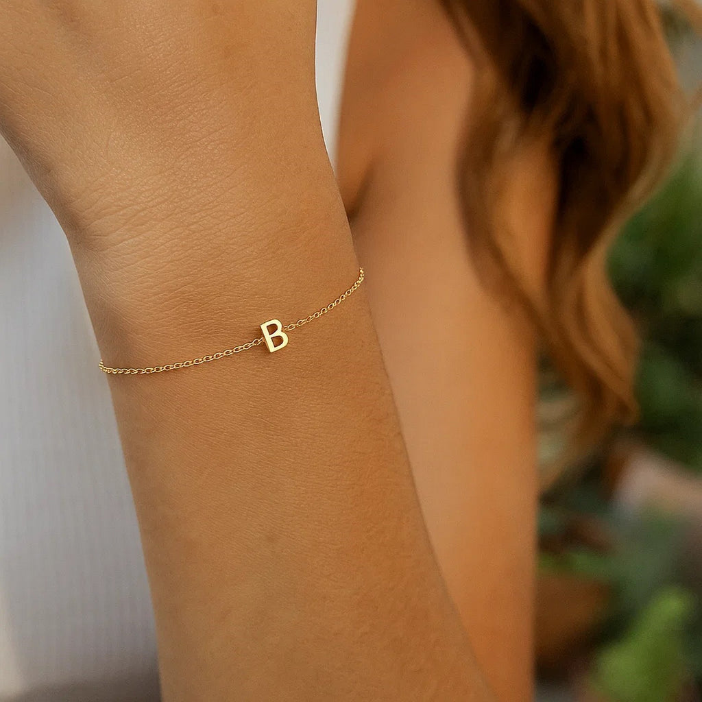 14K Yellow Gold Women's Mini Initial B Bracelet – 7 Inches – 14K Gold