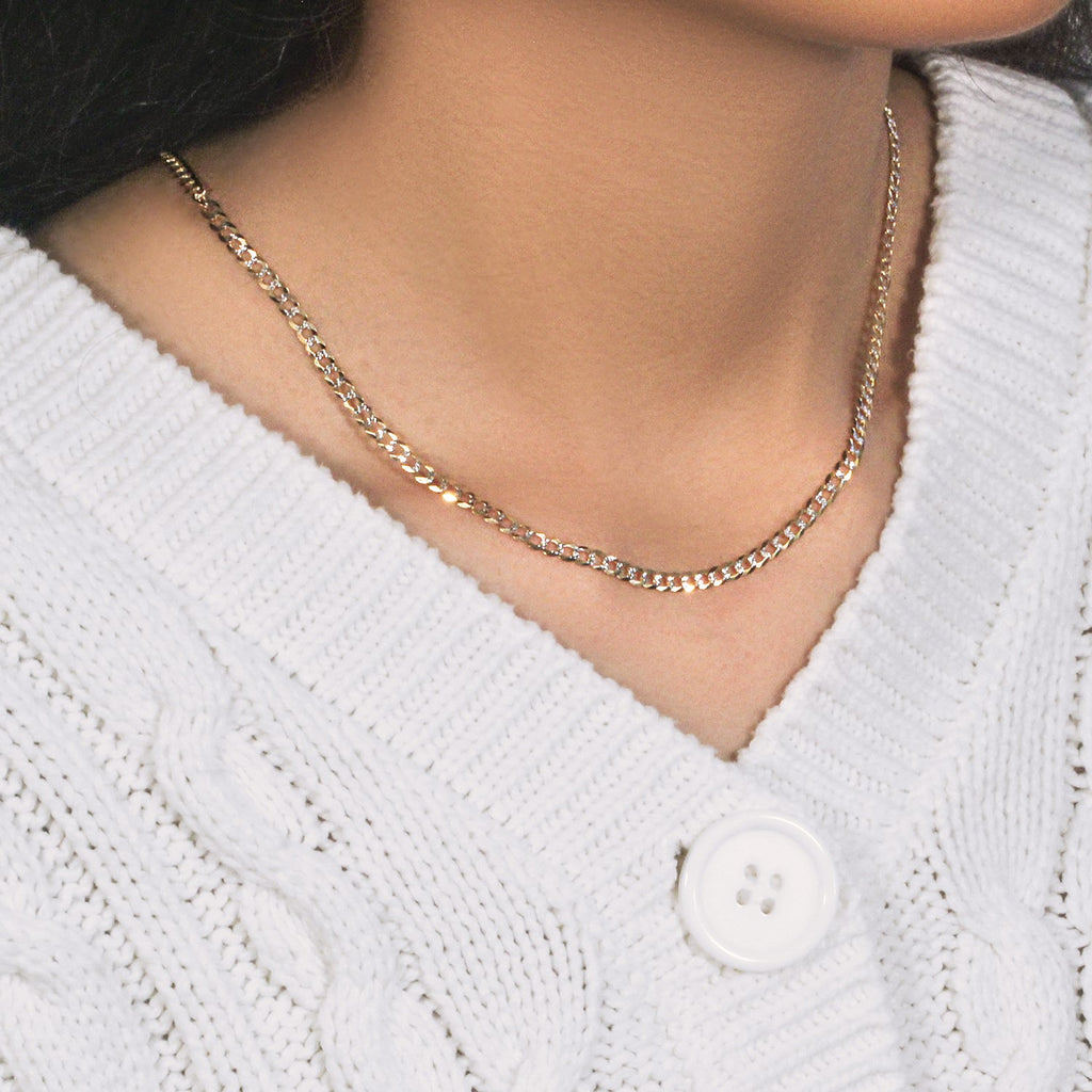 14K Two Tone Gold Pavé Curb Chain (3.20mm)