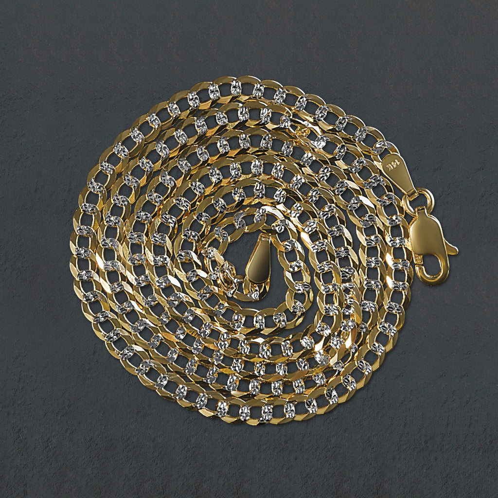 14K Two Tone Gold Pavé Curb Chain (3.20mm)