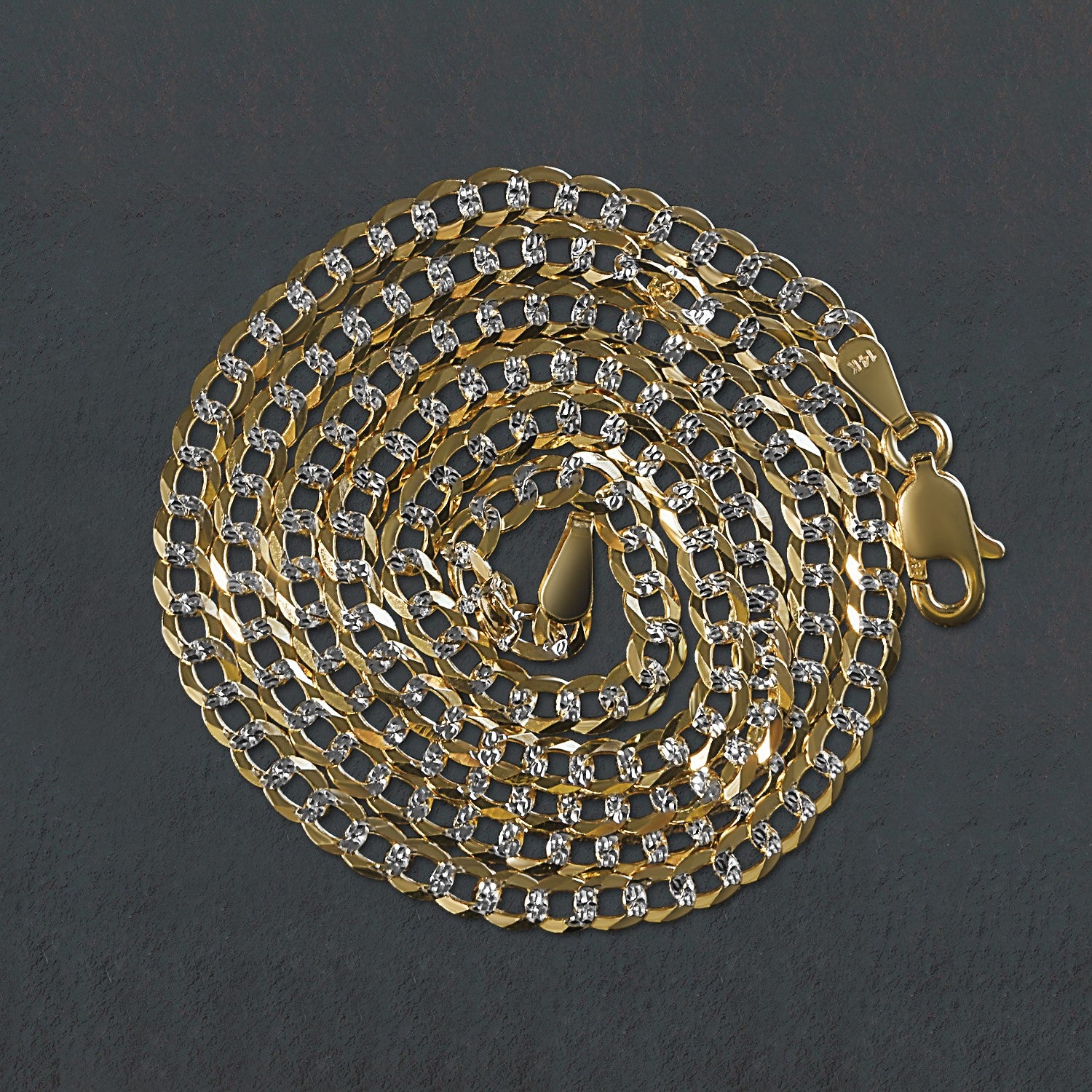 14K Two Tone Gold Pavé Curb Chain (3.20mm)