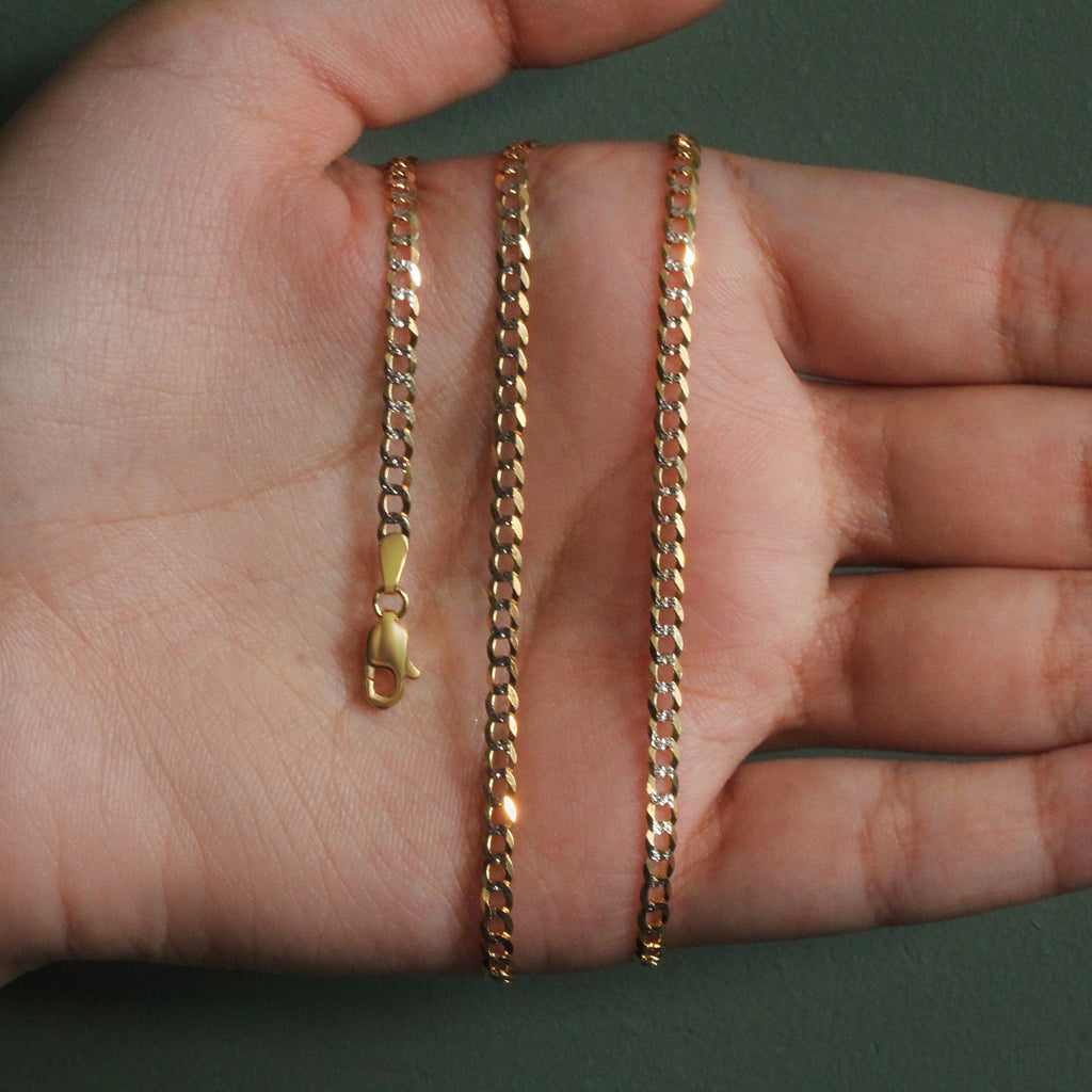 14K Two Tone Gold Pavé Curb Chain (3.20mm)