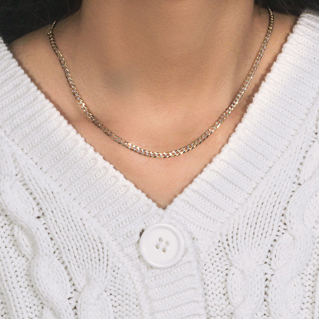 14K Two Tone Gold Pavé Curb Chain (3.20mm)