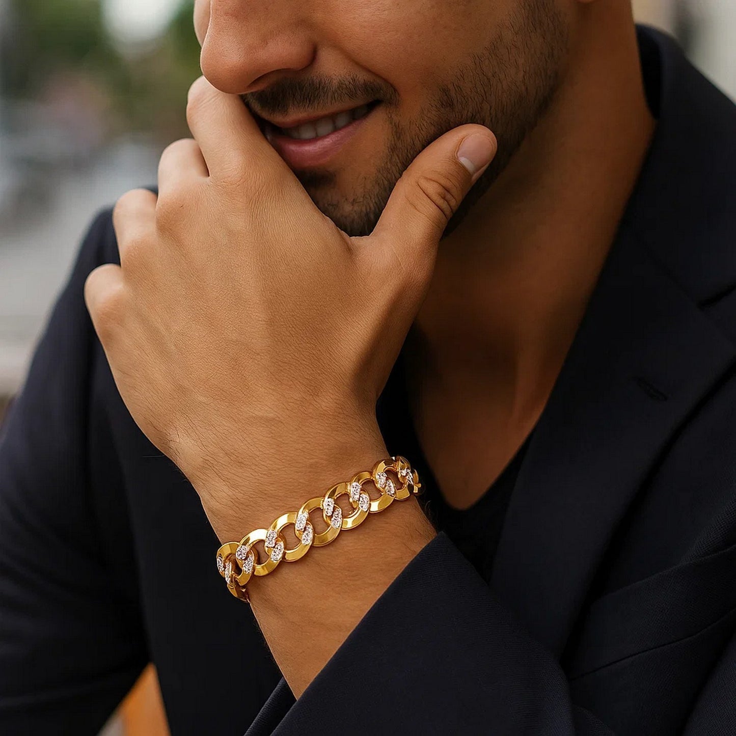 14k Two Tone Gold Pave Curb Bracelet (12.18 mm)