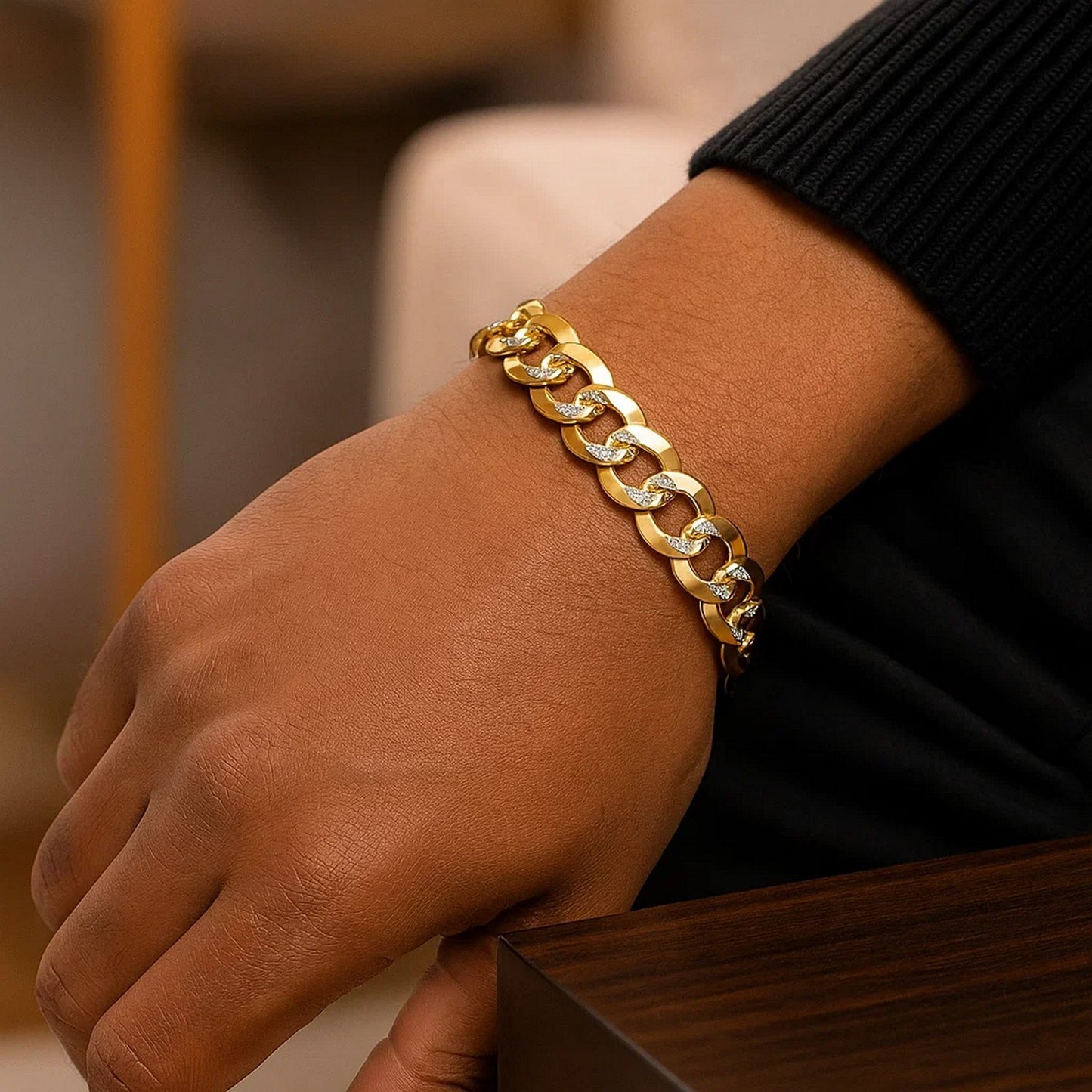 14k Two Tone Gold Pave Curb Bracelet (12.18 mm)